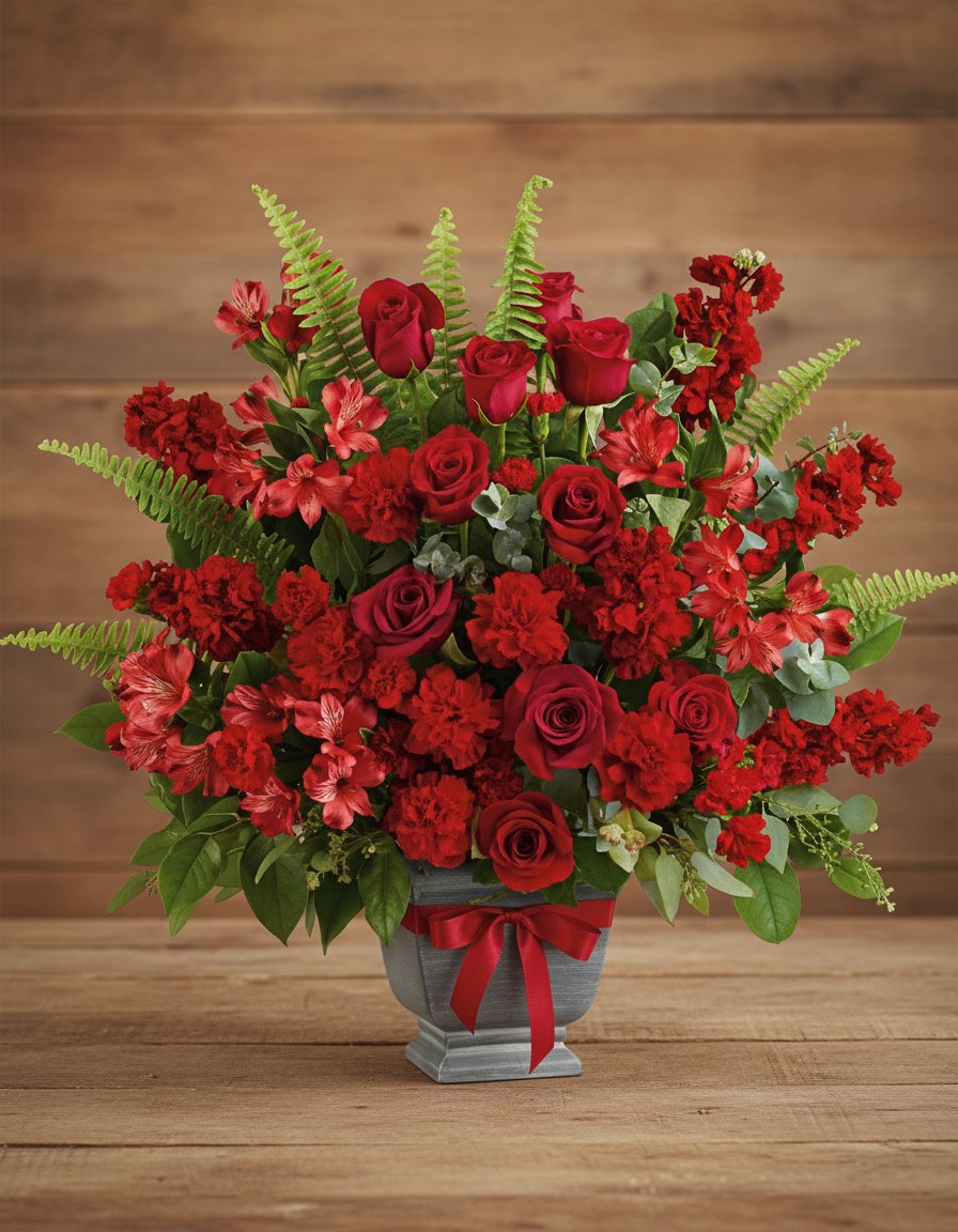 Bold Tribute Bouquet on a rustic wood background