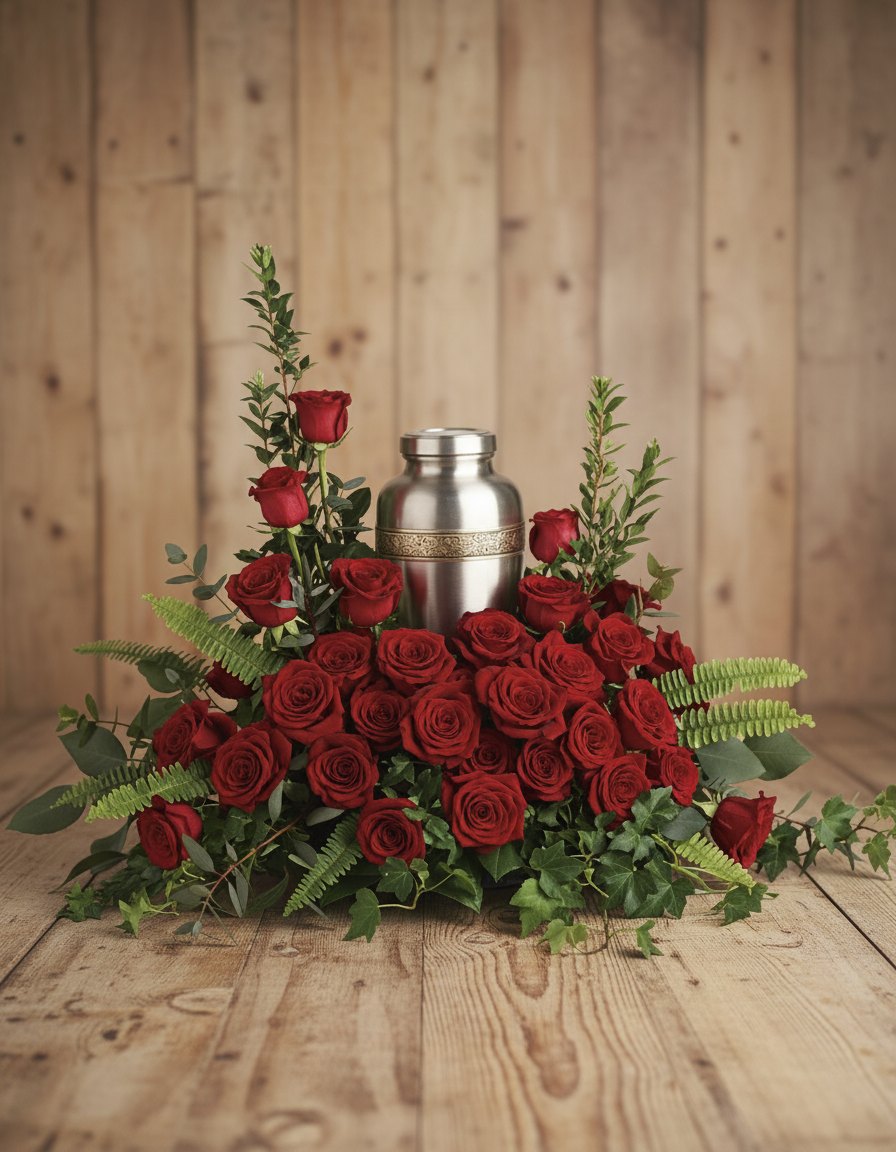 Forever In Our Hearts Cremation Tribute on a rustic wood background