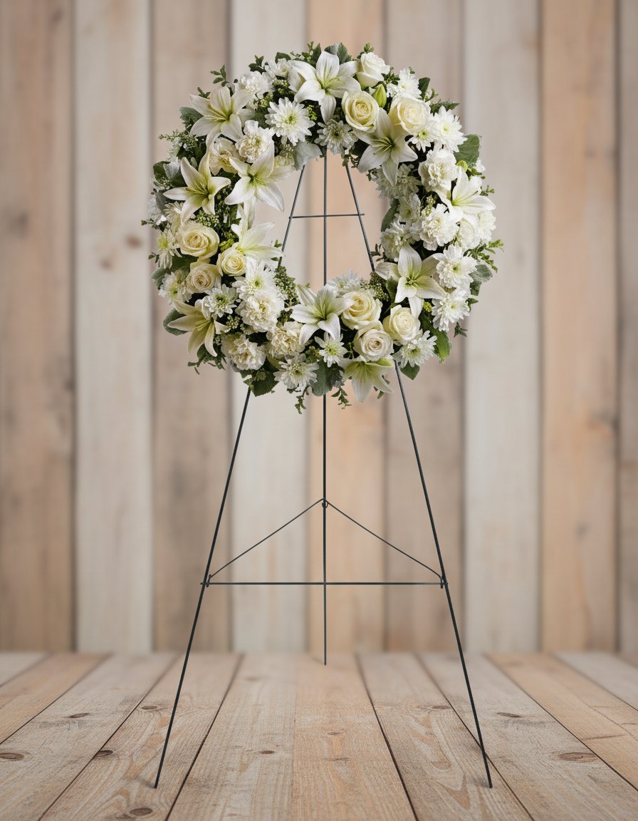 Serenity Wreath on a rustic wood background