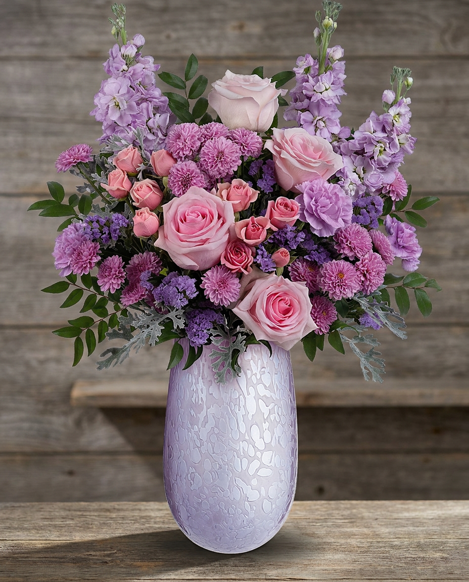 Joyful Blossoms Bouquet on a rustic wood background