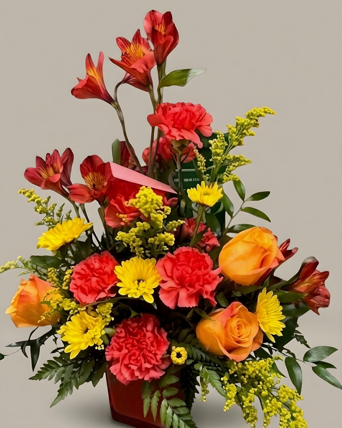 Red and yellow arrangement with white accents